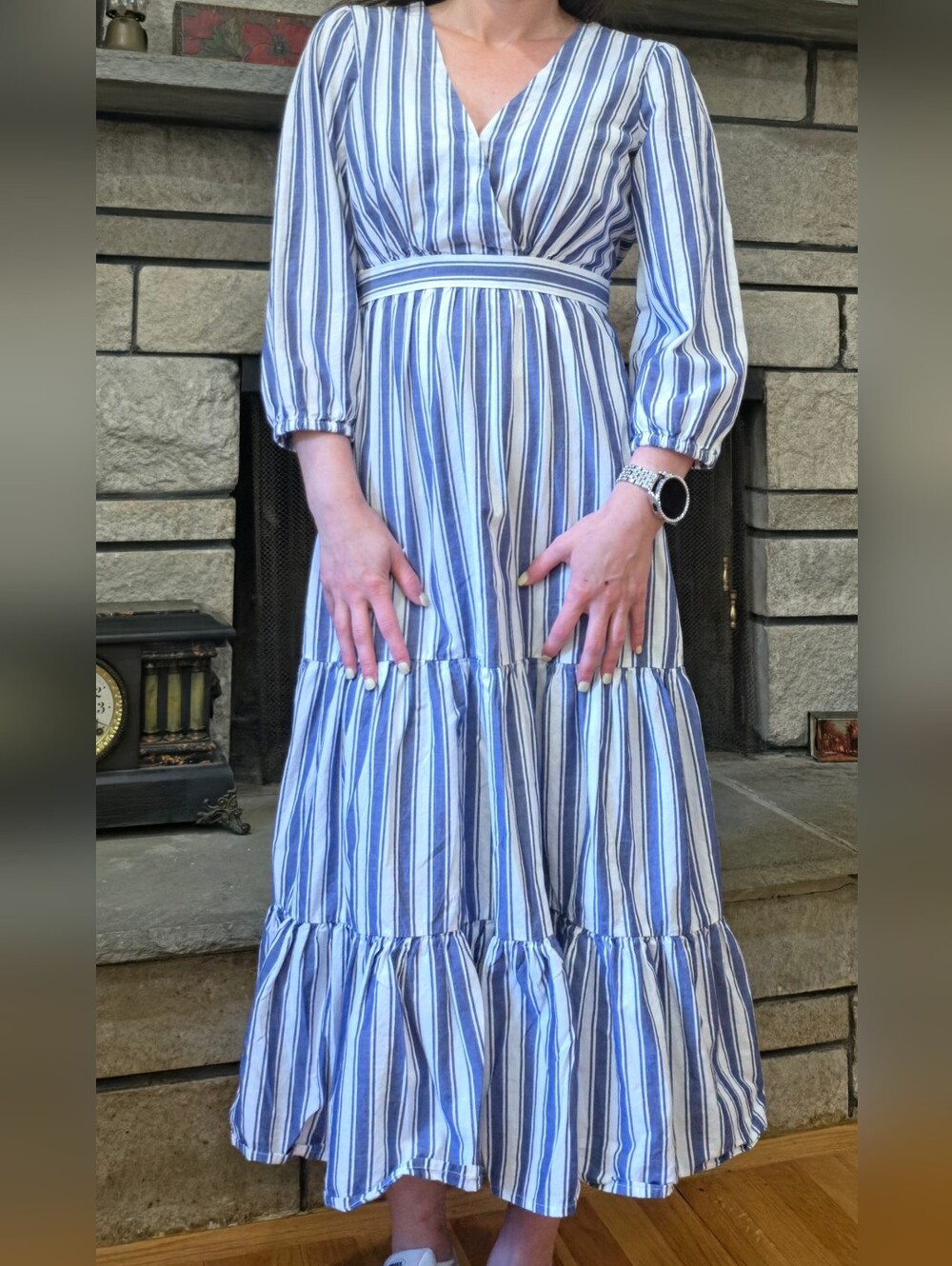 Madewell Blue and White Striped Tiered Maxi Dress